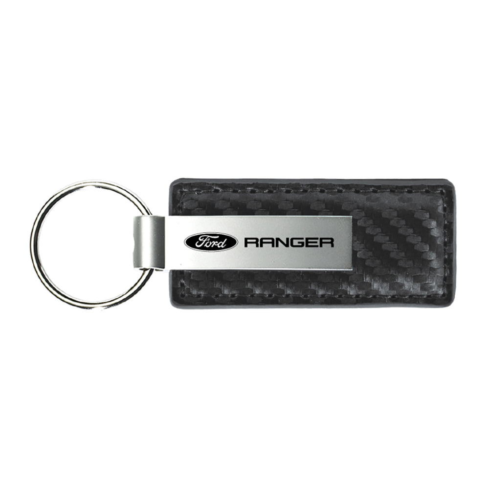 Ford Ranger Keychain Keyring Gun Metal Carbon Fiber Texture Leather 