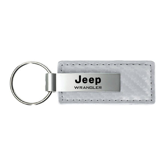 Jeep Wrangler Keychain & Keyring - White Carbon Fiber Texture Leather (KC1557.WRA)