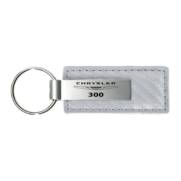 Chrysler 300 Keychain & Keyring - White Carbon Fiber Texture Leather (KC1557.300)