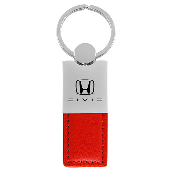 Honda Civic Reversed Keychain & Keyring - Duo Premium Red Leather (KC1740.CIVC.RED)