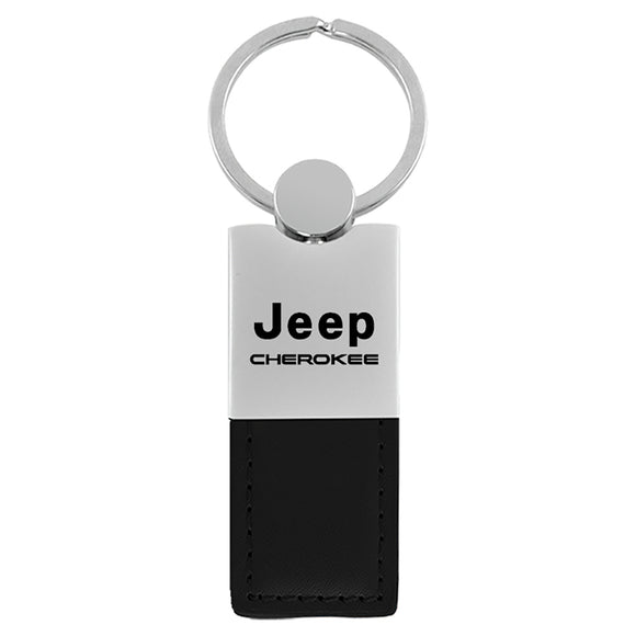 Jeep Cherokee Keychain & Keyring - Duo Premium Black Leather (KC1740.CHE.BLK)