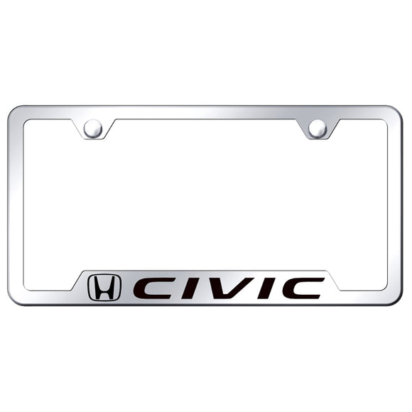 Honda Civic License Plate Frame - Laser Etched Cut-Out Frame - Stainless Steel (GF.CIV.EC)