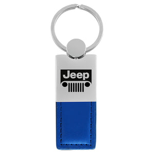 Jeep Grill Keychain & Keyring - Duo Premium Blue Leather (KC1740.JEEG.BLU)