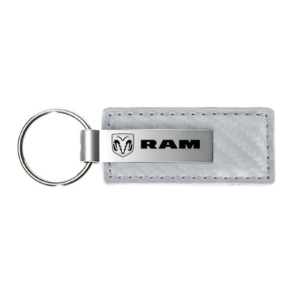 Dodge RAM Keychain & Keyring - White Carbon Fiber Premium Leather (KC1557.RAM)