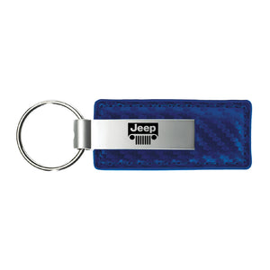 Jeep Grill Keychain & Keyring - Blue Carbon Fiber Texture Leather (KC1553.JEEG)