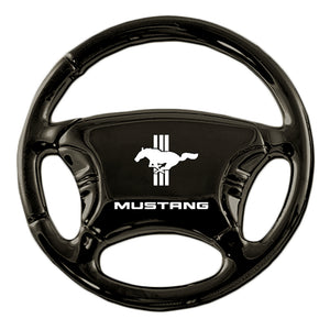 Ford Mustang Tri-Bar Keychain & Keyring - Black Steering Wheel (KC3019.MUSTB)