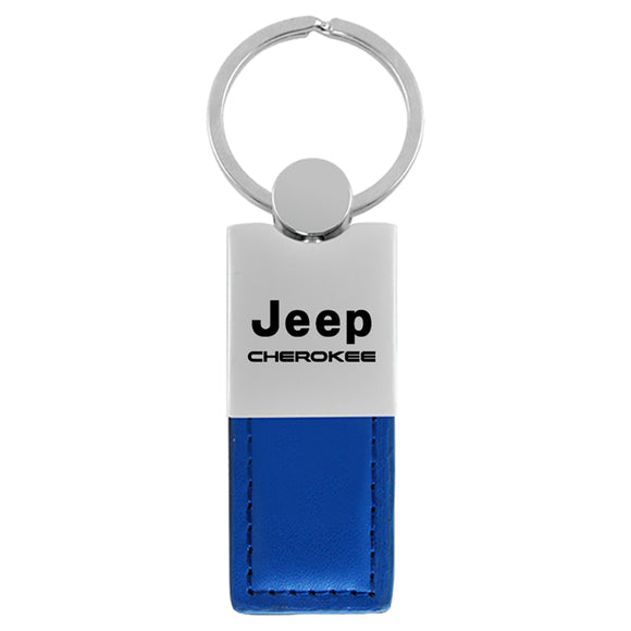 Jeep Cherokee Keychain & Keyring - Duo Premium Blue Leather (KC1740.CHE.BLU)