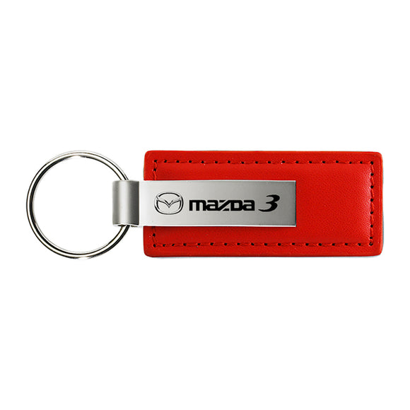 Mazda 3 Keychain & Keyring - Red Premium Leather (KC1542.MZ3)