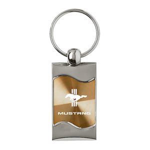 Ford Mustang Tri-Bar Keychain & Keyring - Gold Wave (KC3075.MUSTB.GLD)