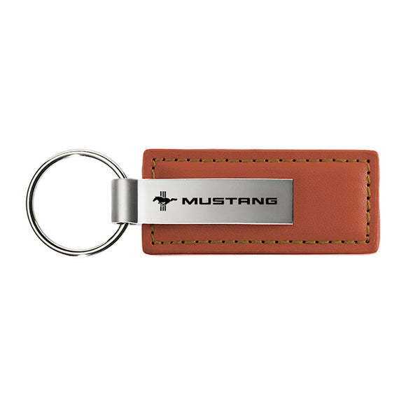 Ford Mustang Tri-Bar Keychain & Keyring - Brown Premium Leather (KC1541.MUSTB)