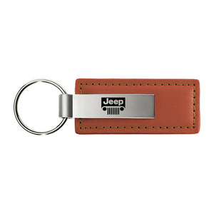 Jeep Grill Keychain & Keyring - Brown Premium Leather (KC1541.JEEG)