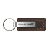 Dodge Stripe Keychain & Keyring - Brown Carbon Fiber Texture Leather (KC1551.DODS)