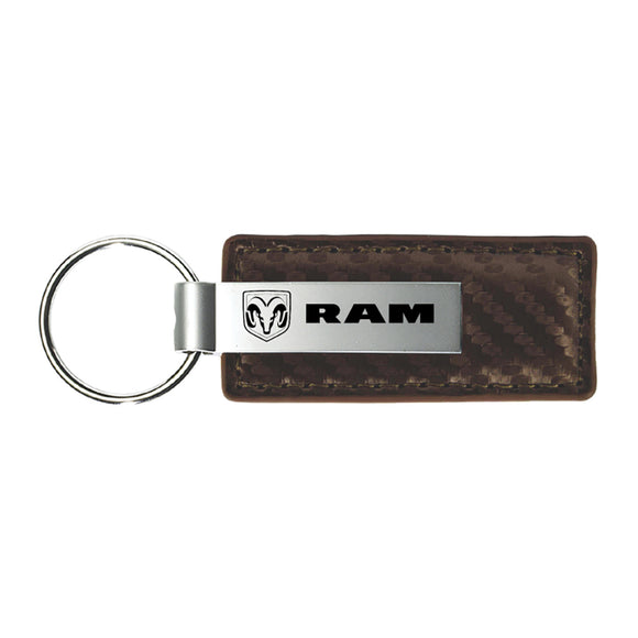 Dodge RAM Keychain & Keyring - Brown Carbon Fiber Texture Leather (KC1551.RAM)