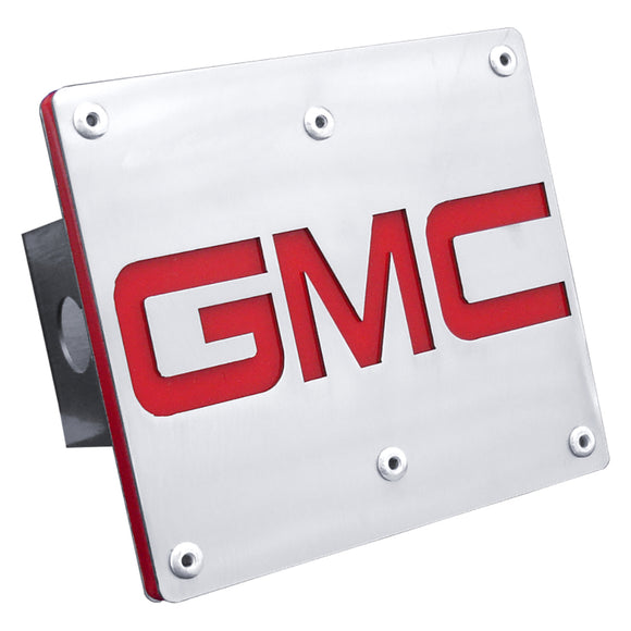 GMC Red Logo Brushed Steel Tow Hitch Cover (T.GMC2.S)