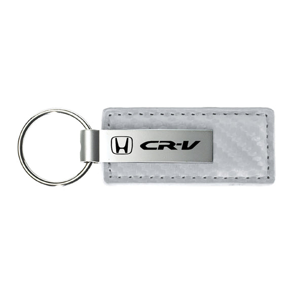 Honda CR-V Keychain & Keyring - White Carbon Fiber Texture Leather (KC1557.CRV)