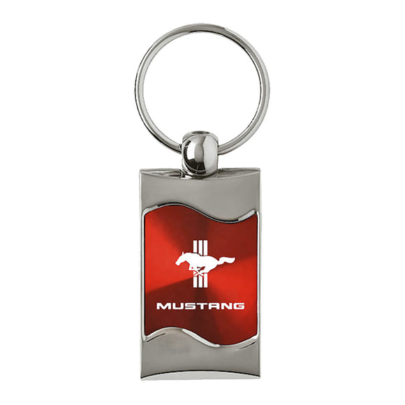 Ford Mustang Tri-Bar Keychain & Keyring - Red Wave (KC3075.MUSTB.RED)
