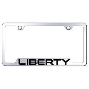 Jeep Liberty License Plate Frame - Laser Etched Cut-Out Frame - Stainless Steel (GF.LIB.EC)