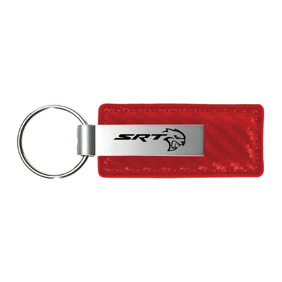 Dodge SRT Hell Cat Keychain & Keyring - Red Carbon Fiber Texture Leather (KC1552.SRTH)