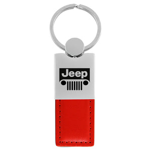 Jeep Grill Keychain & Keyring - Duo Premium Red Leather (KC1740.JEEG.RED)