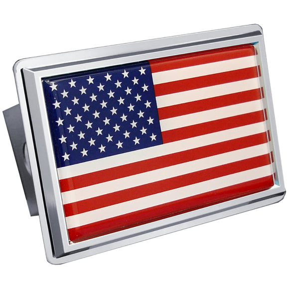 US Flag Chrome Trailer Hitch Plug (T.FLAG.C)