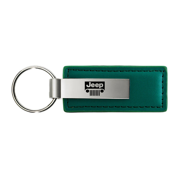 Jeep Grill Keychain & Keyring - Green Premium Leather (KC1546.JEEG)