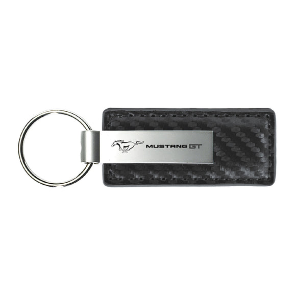 Ford Mustang GT Keychain & Keyring - Gun Metal Carbon Fiber Texture Leather (KC1559.MGT)