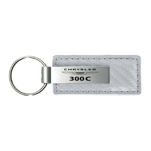 Chrysler 300C Keychain & Keyring - White Carbon Fiber Texture Leather (KC1557.30C)