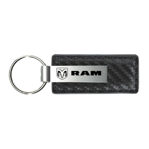 Dodge RAM Keychain & Keyring - Gun Metal Carbon Fiber Texture Leather (KC1559.RAM)