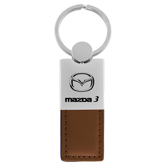 Mazda 3 Keychain & Keyring - Duo Premium Brown Leather (KC1740.MZ3.BRN)
