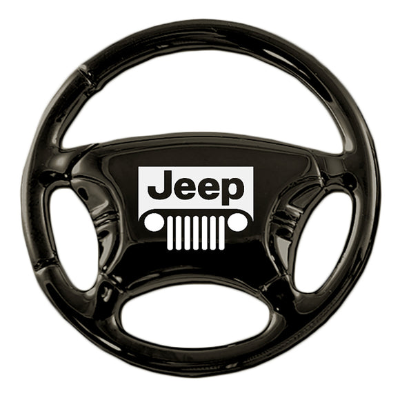 Jeep Grill Keychain & Keyring - Black Steering Wheel (KC3019.JEEG)