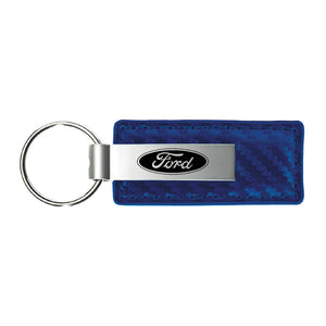 Ford Keychain & Keyring - Blue Carbon Fiber Texture Leather (KC1553.FOR)