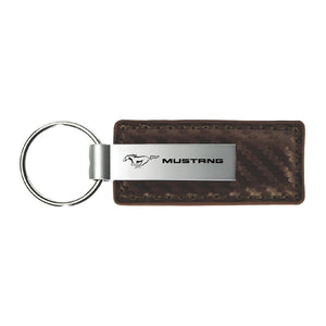 Ford Mustang Keychain & Keyring - Brown Carbon Fiber Texture Leather (KC1551.MUS)