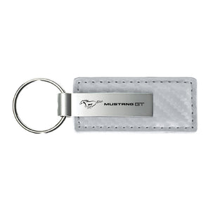 Ford Mustang GT Keychain & Keyring - White Carbon Fiber Texture Leather (KC1557.MGT)