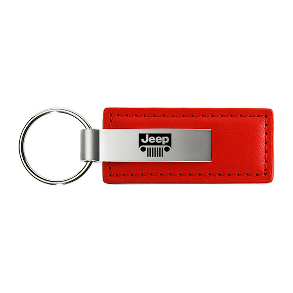 Jeep Grill Keychain & Keyring - Red Premium Leather (KC1542.JEEG)