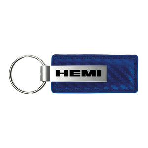 Dodge Hemi Keychain & Keyring - Blue Carbon Fiber Texture Leather (KC1553.HEM)