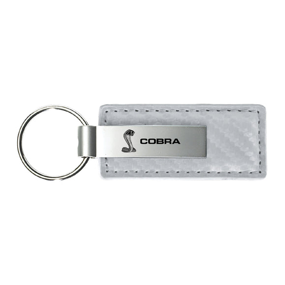 Ford Mustang Shelby Cobra Keychain & Keyring - White Carbon Fiber Texture Leather (KC1557.COB)