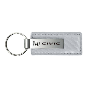 Honda Civic Keychain & Keyring - White Carbon Fiber Texture Leather (KC1557.CIV)