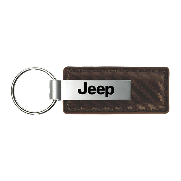 Jeep Keychain & Keyring - Brown Carbon Fiber Texture Leather (KC1551.JEE)