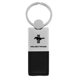 Ford Mustang Tri-Bar Keychain & Keyring - Duo Premium Black Leather (KC1740.MUSTB.BLK)