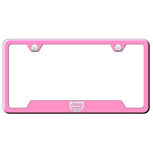 Jeep Grill License Plate Frame - Laser Etched Cut-Out Frame - Pink (GF.JEEG.EP)