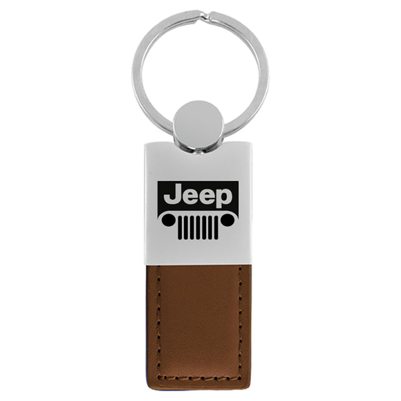 Jeep Grill Keychain & Keyring - Duo Premium Brown Leather (KC1740.JEEG.BRN)