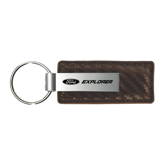 Ford Explorer Keychain & Keyring - Brown Carbon Fiber Texture Leather (KC1551.XPL)