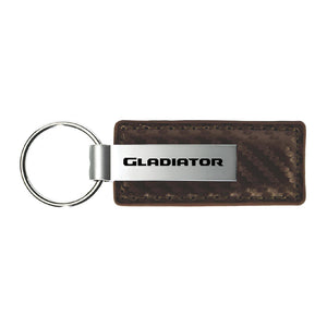 Jeep Gladiator Keychain & Keyring - Brown Carbon Fiber Texture Leather (KC1551.GLAD)