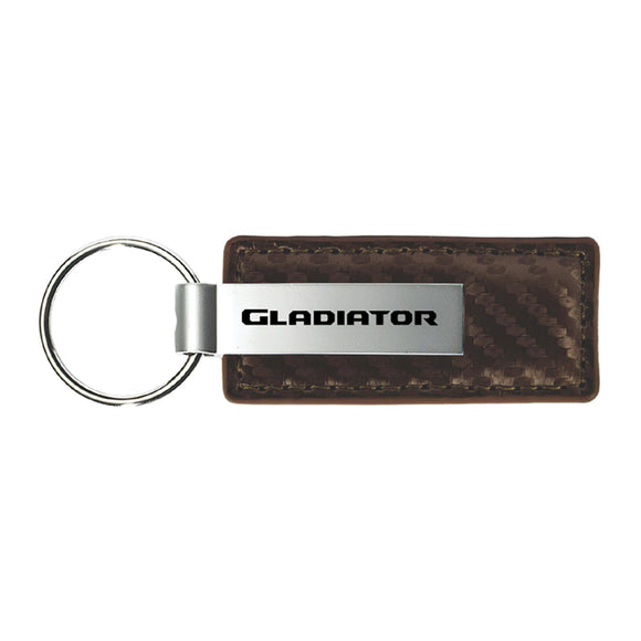 Jeep Gladiator Keychain & Keyring - Brown Carbon Fiber Texture Leather (KC1551.GLAD)