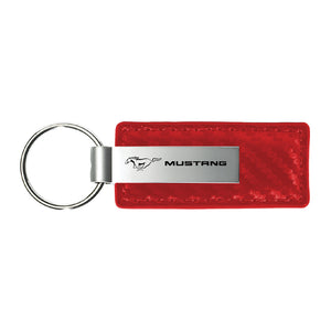 Ford Mustang Keychain & Keyring - Red Carbon Fiber Texture Leather (KC1552.MUS)